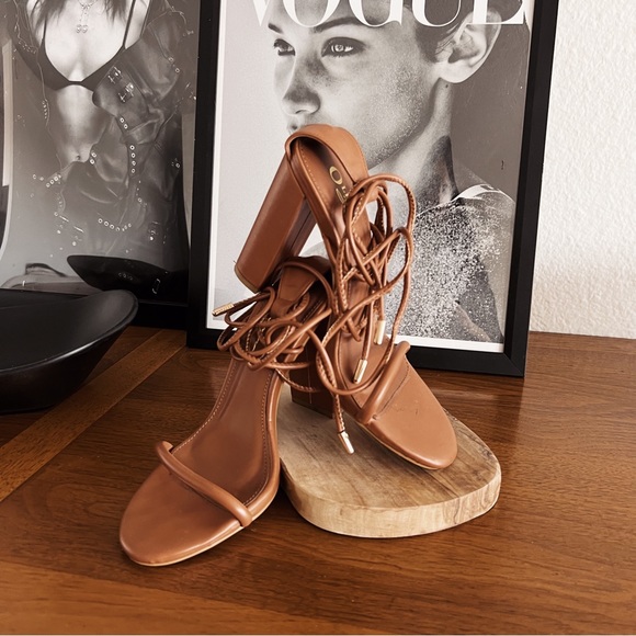TAN STRAPPY HEELED SANDAL - Picture 3 of 5